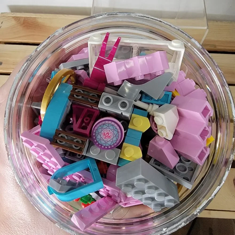 Plastic Jar Filled w/ Pastel-Colored Building Bricks, Legos